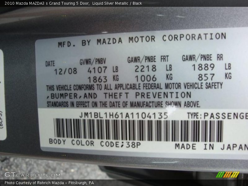 Liquid Silver Metallic / Black 2010 Mazda MAZDA3 s Grand Touring 5 Door