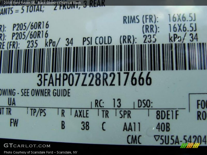 Black Ebony / Charcoal Black 2008 Ford Fusion SE