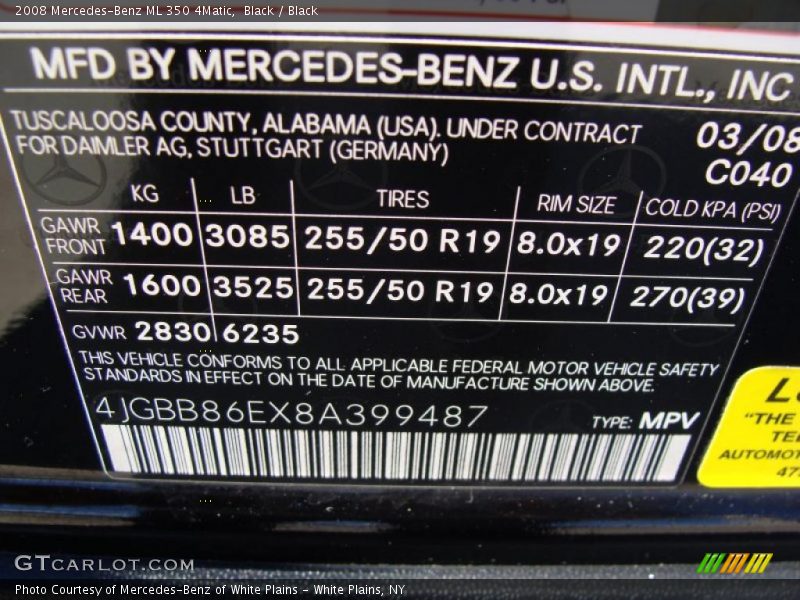Black / Black 2008 Mercedes-Benz ML 350 4Matic