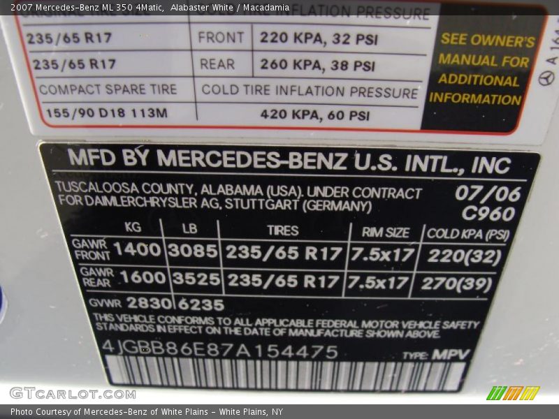 Alabaster White / Macadamia 2007 Mercedes-Benz ML 350 4Matic