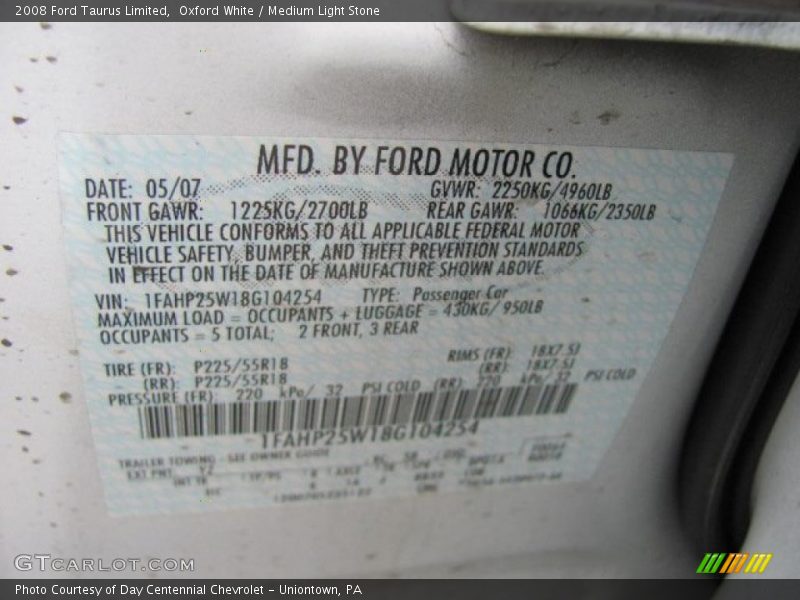 Oxford White / Medium Light Stone 2008 Ford Taurus Limited