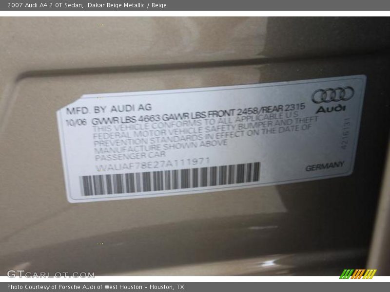 Dakar Beige Metallic / Beige 2007 Audi A4 2.0T Sedan