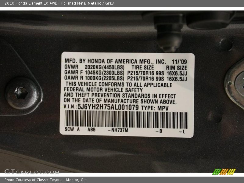 Polished Metal Metallic / Gray 2010 Honda Element EX 4WD