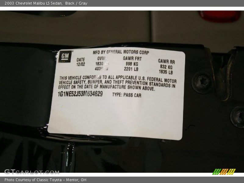 Black / Gray 2003 Chevrolet Malibu LS Sedan