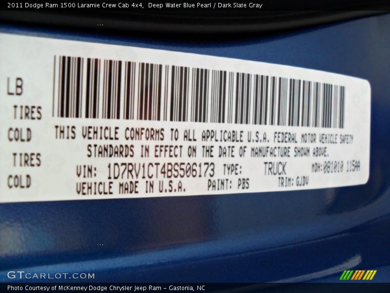 Deep Water Blue Pearl / Dark Slate Gray 2011 Dodge Ram 1500 Laramie Crew Cab 4x4