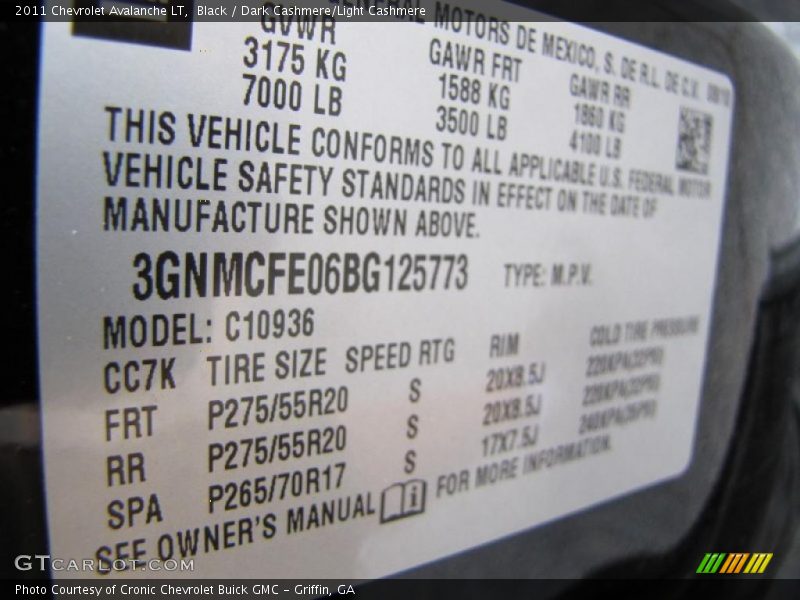 Black / Dark Cashmere/Light Cashmere 2011 Chevrolet Avalanche LT