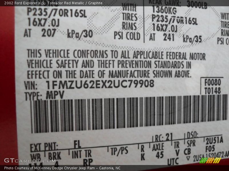 Toreador Red Metallic / Graphite 2002 Ford Explorer XLS
