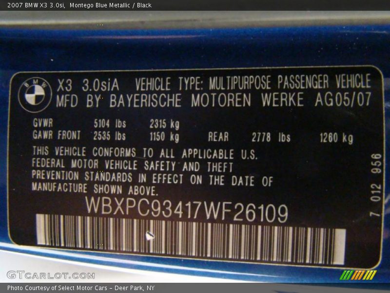 Montego Blue Metallic / Black 2007 BMW X3 3.0si