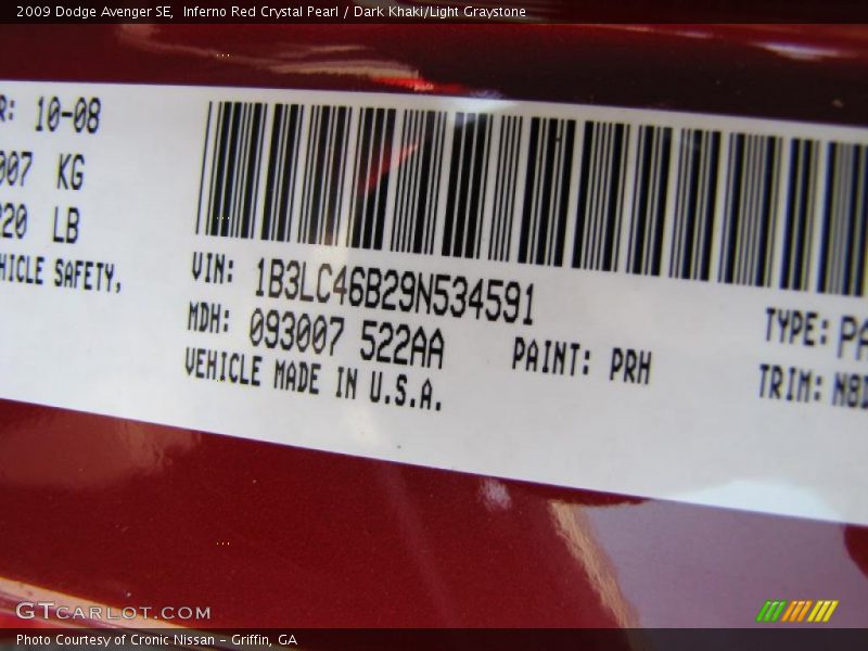 Inferno Red Crystal Pearl / Dark Khaki/Light Graystone 2009 Dodge Avenger SE