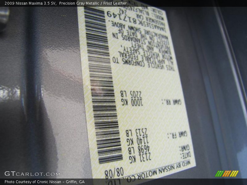 Precision Gray Metallic / Frost Leather 2009 Nissan Maxima 3.5 SV