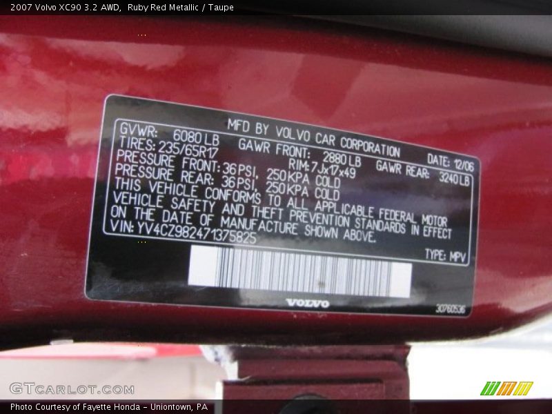 Ruby Red Metallic / Taupe 2007 Volvo XC90 3.2 AWD