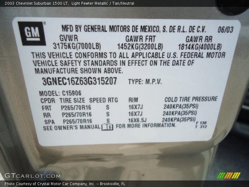 Light Pewter Metallic / Tan/Neutral 2003 Chevrolet Suburban 1500 LT