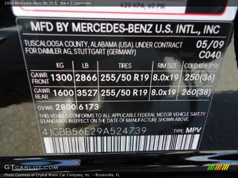 Black / Cashmere 2009 Mercedes-Benz ML 350