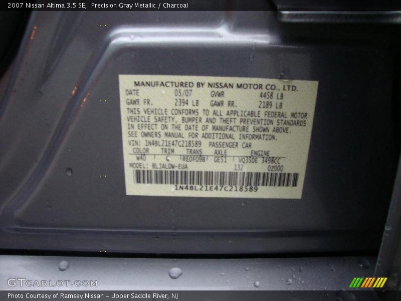 Precision Gray Metallic / Charcoal 2007 Nissan Altima 3.5 SE