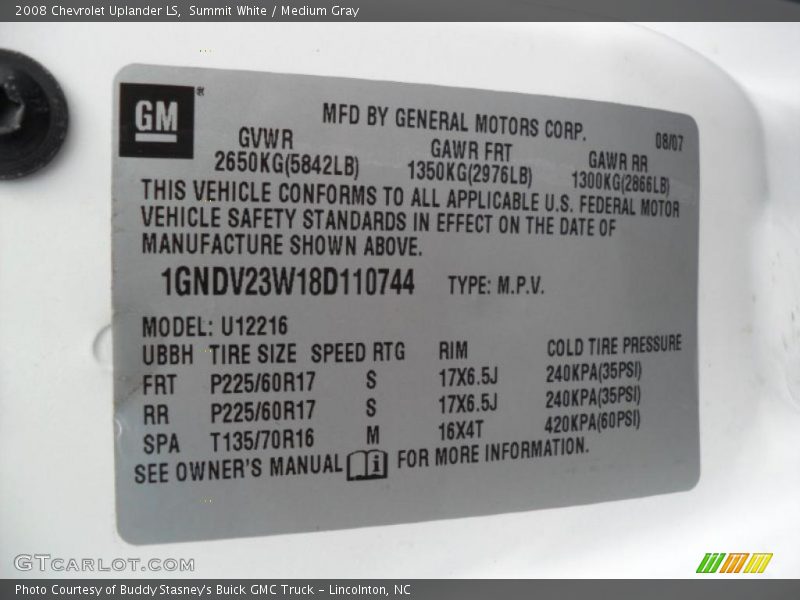 Summit White / Medium Gray 2008 Chevrolet Uplander LS