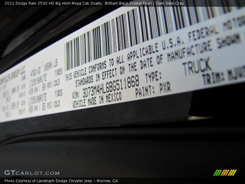 Brilliant Black Crystal Pearl / Dark Slate Gray 2011 Dodge Ram 3500 HD Big Horn Mega Cab Dually