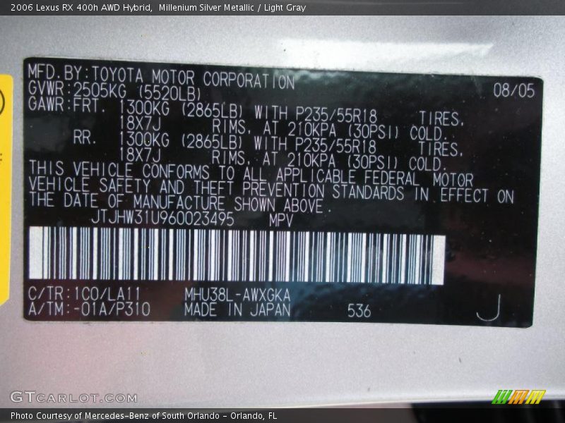 Millenium Silver Metallic / Light Gray 2006 Lexus RX 400h AWD Hybrid