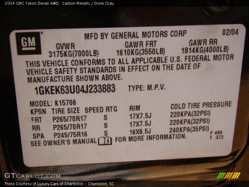 Carbon Metallic / Stone Gray 2004 GMC Yukon Denali AWD