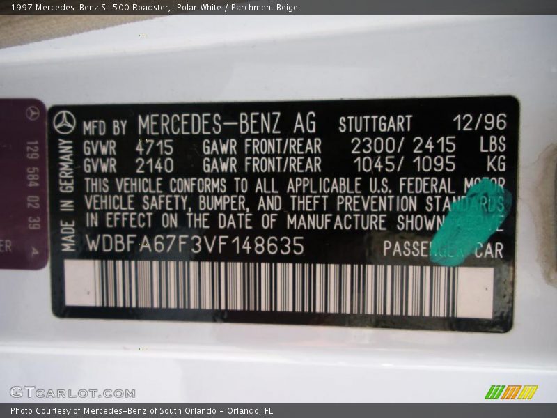 Polar White / Parchment Beige 1997 Mercedes-Benz SL 500 Roadster