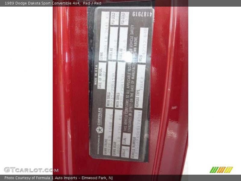 Red / Red 1989 Dodge Dakota Sport Convertible 4x4