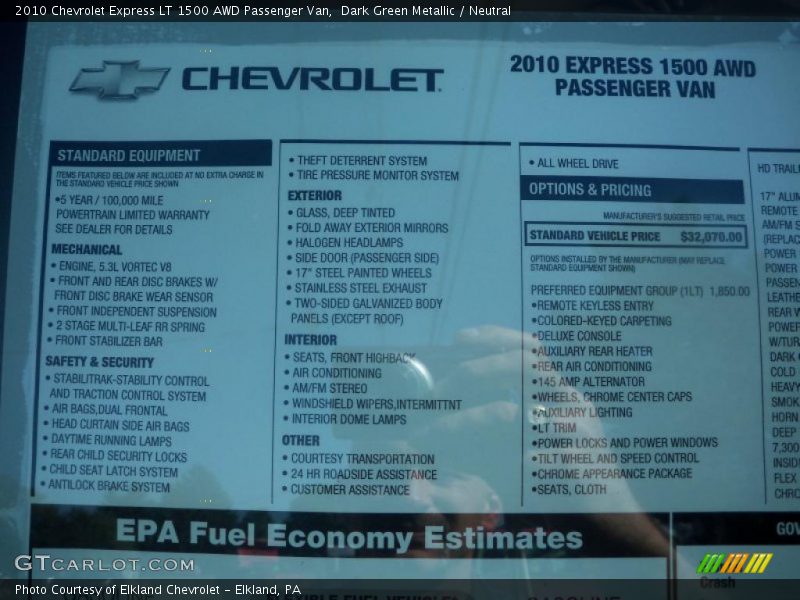 Dark Green Metallic / Neutral 2010 Chevrolet Express LT 1500 AWD Passenger Van