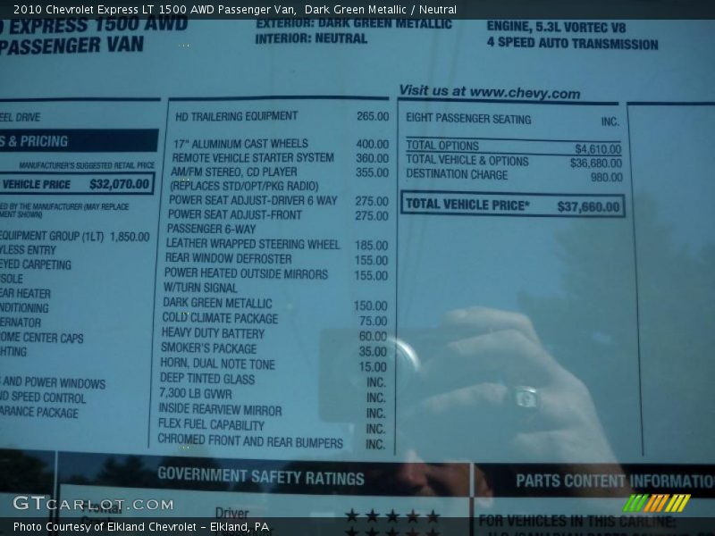 Dark Green Metallic / Neutral 2010 Chevrolet Express LT 1500 AWD Passenger Van