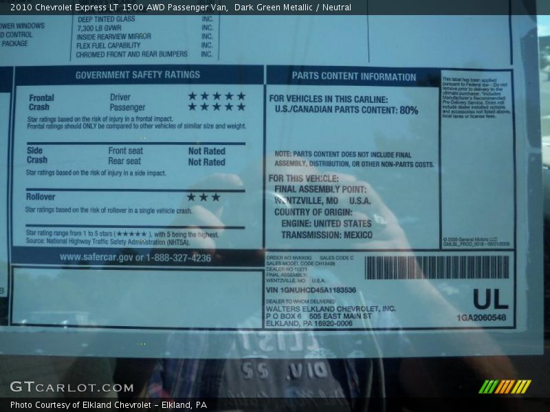 Dark Green Metallic / Neutral 2010 Chevrolet Express LT 1500 AWD Passenger Van