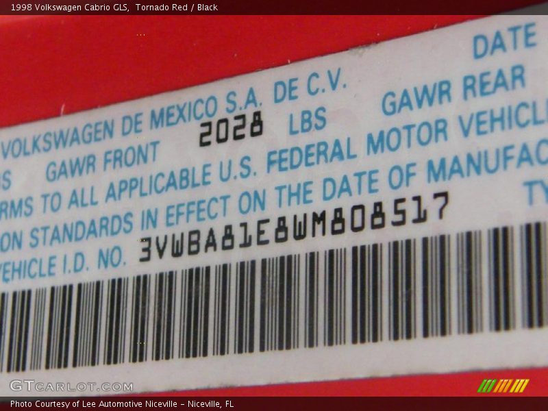 Tornado Red / Black 1998 Volkswagen Cabrio GLS