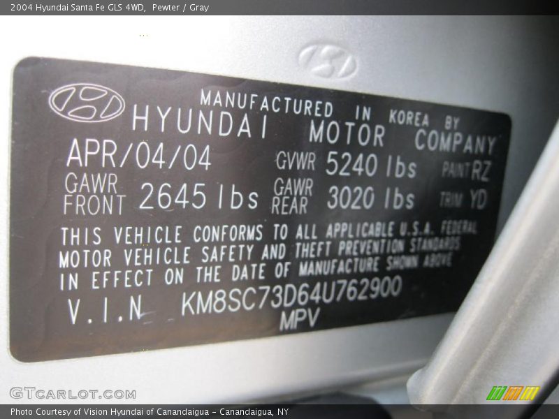 Pewter / Gray 2004 Hyundai Santa Fe GLS 4WD