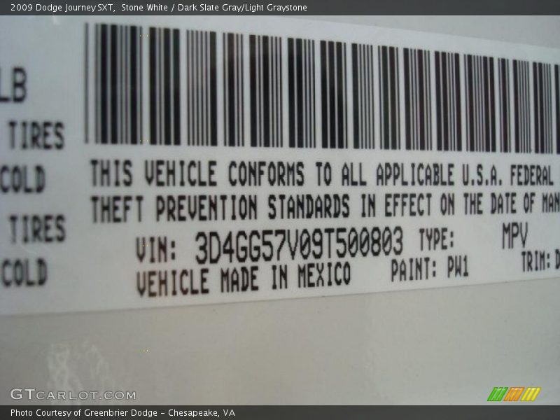 Stone White / Dark Slate Gray/Light Graystone 2009 Dodge Journey SXT