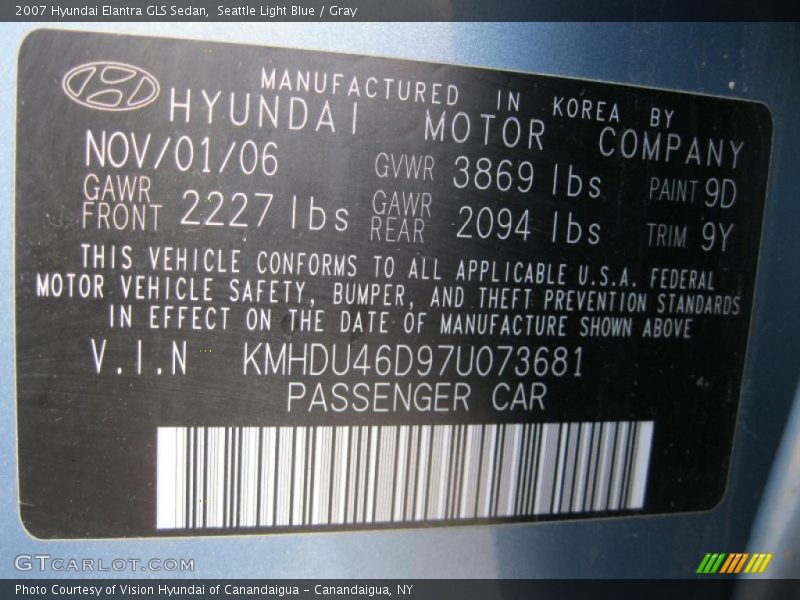 Seattle Light Blue / Gray 2007 Hyundai Elantra GLS Sedan