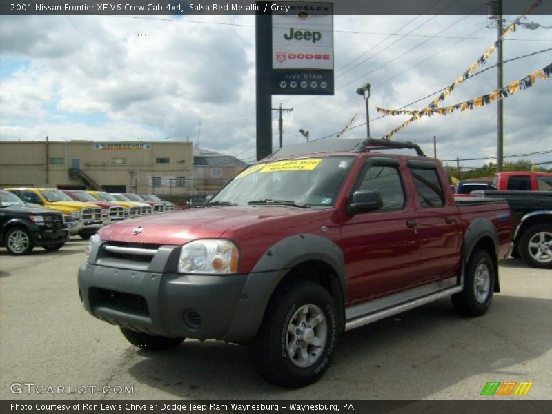 Salsa Red Metallic / Gray 2001 Nissan Frontier XE V6 Crew Cab 4x4