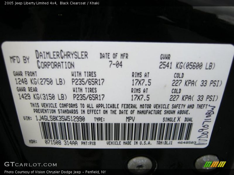 Black Clearcoat / Khaki 2005 Jeep Liberty Limited 4x4