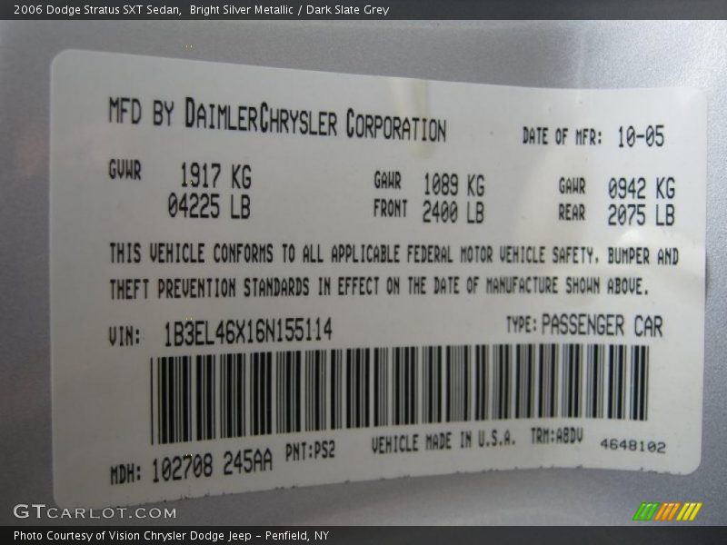 Bright Silver Metallic / Dark Slate Grey 2006 Dodge Stratus SXT Sedan