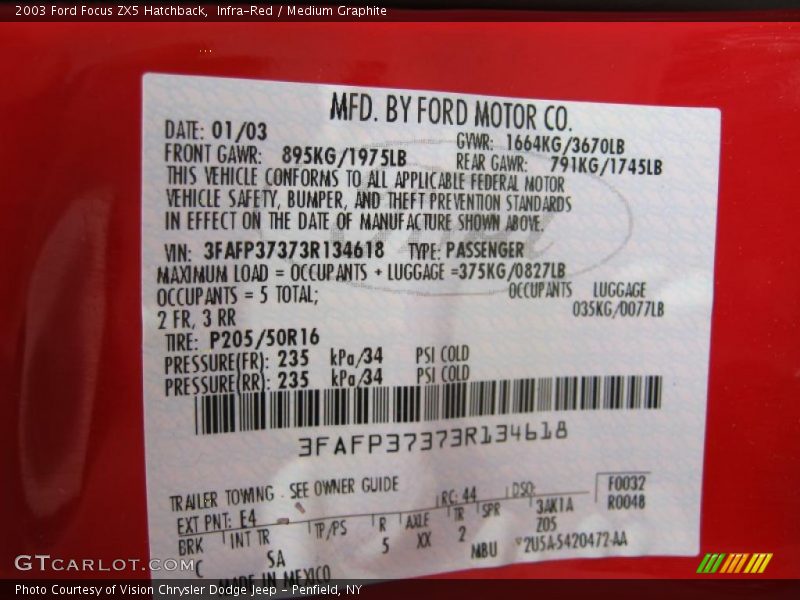 Infra-Red / Medium Graphite 2003 Ford Focus ZX5 Hatchback