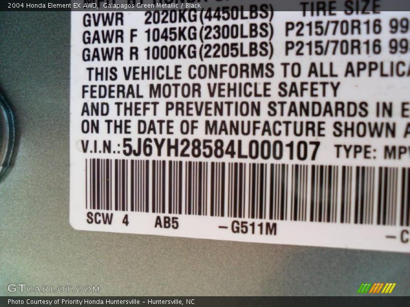 Galapagos Green Metallic / Black 2004 Honda Element EX AWD