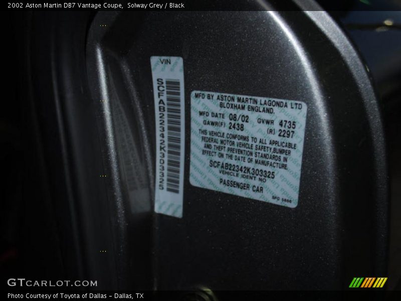 Solway Grey / Black 2002 Aston Martin DB7 Vantage Coupe