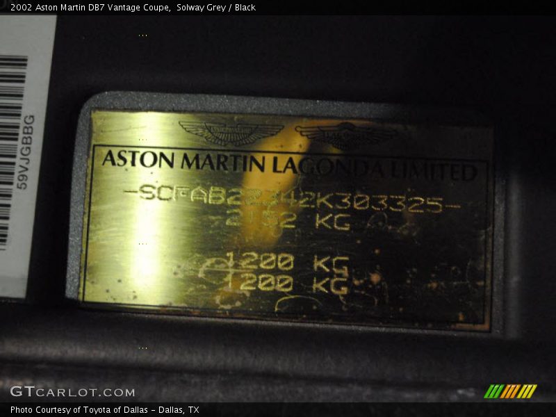 Solway Grey / Black 2002 Aston Martin DB7 Vantage Coupe