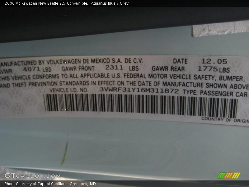 Aquarius Blue / Grey 2006 Volkswagen New Beetle 2.5 Convertible