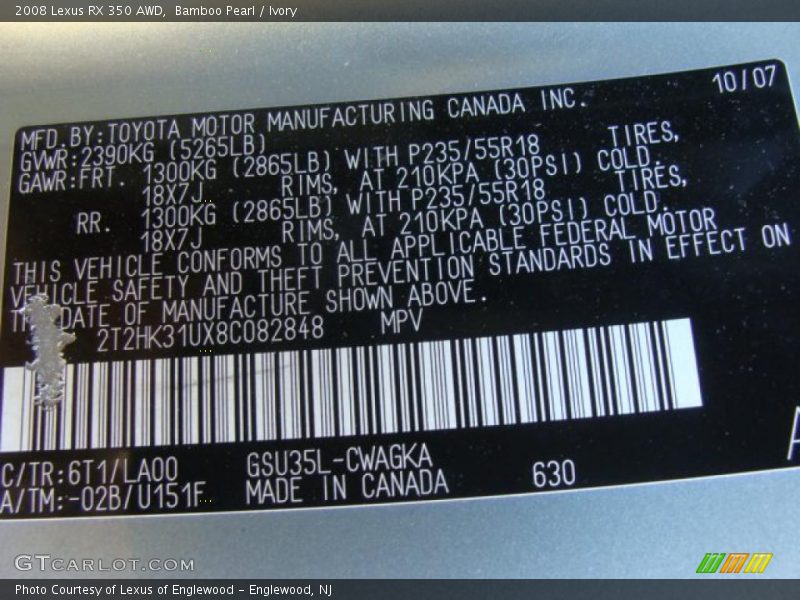Bamboo Pearl / Ivory 2008 Lexus RX 350 AWD
