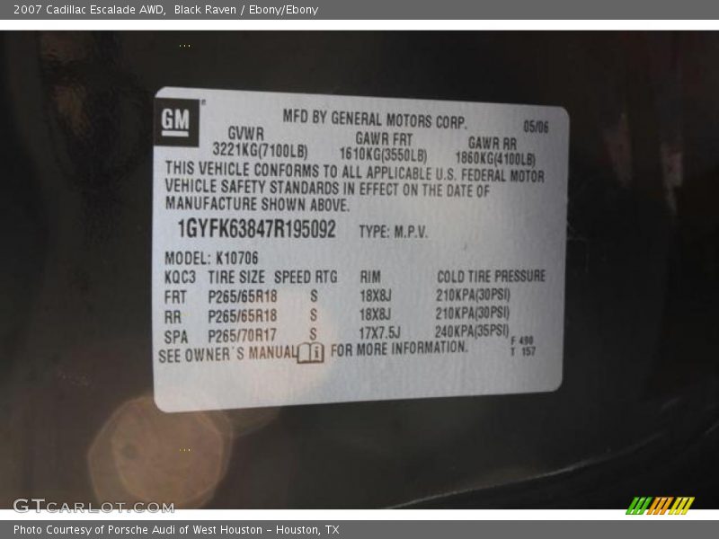 Black Raven / Ebony/Ebony 2007 Cadillac Escalade AWD