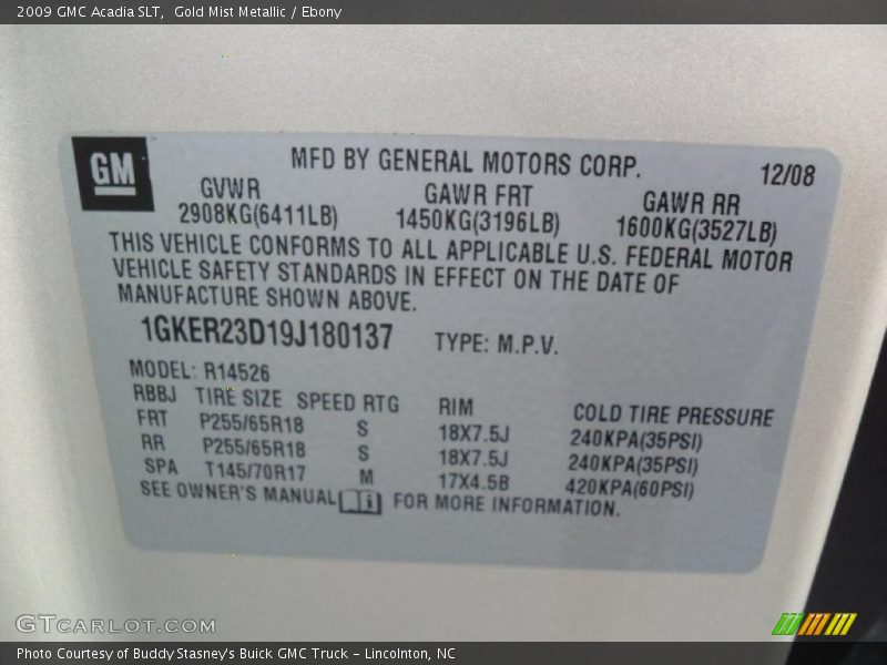 Gold Mist Metallic / Ebony 2009 GMC Acadia SLT