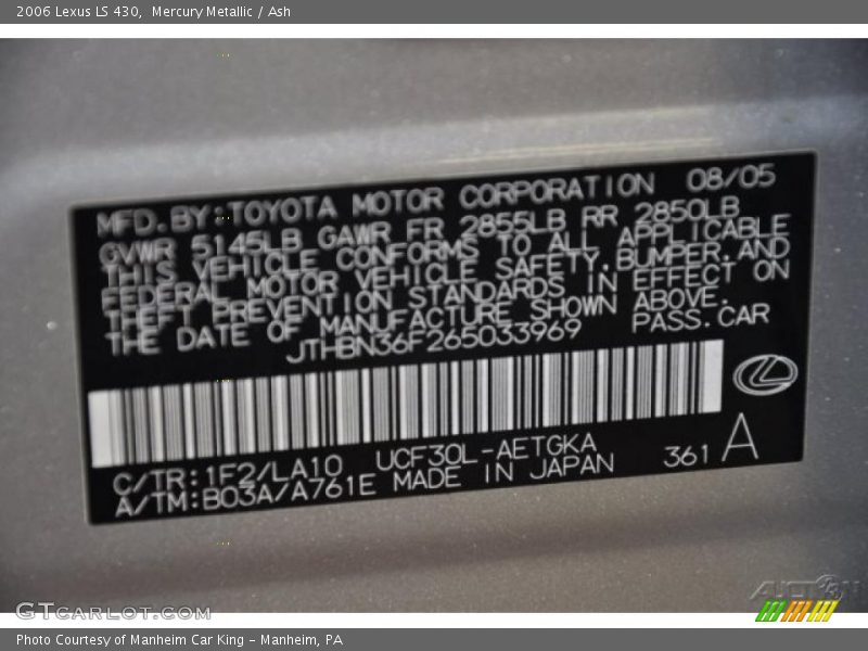 Mercury Metallic / Ash 2006 Lexus LS 430