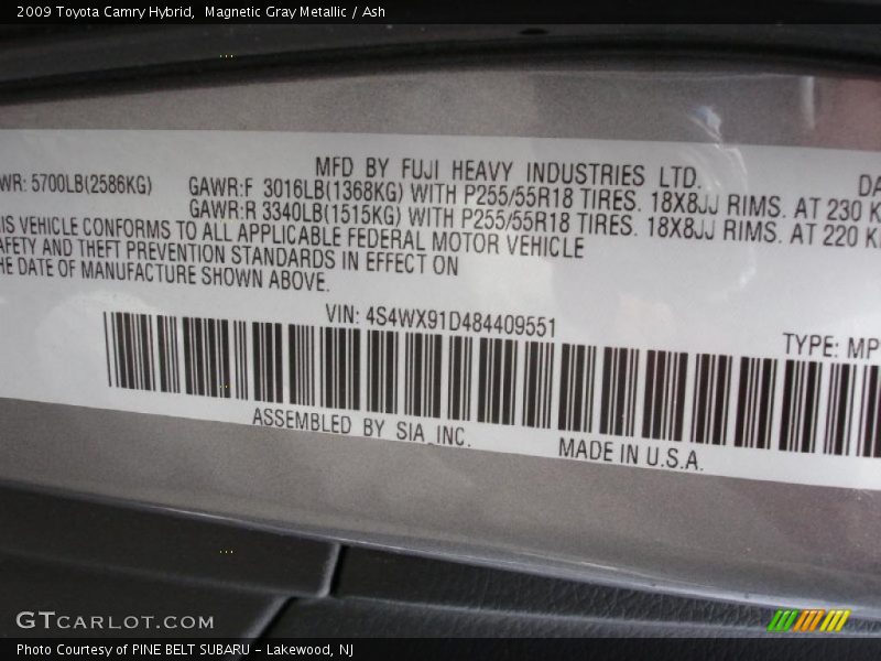 Magnetic Gray Metallic / Ash 2009 Toyota Camry Hybrid