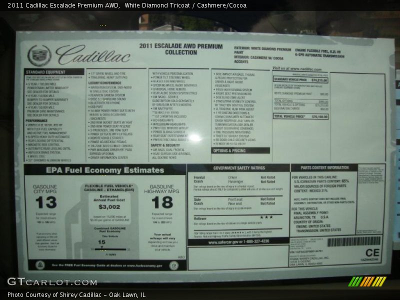  2011 Escalade Premium AWD Window Sticker