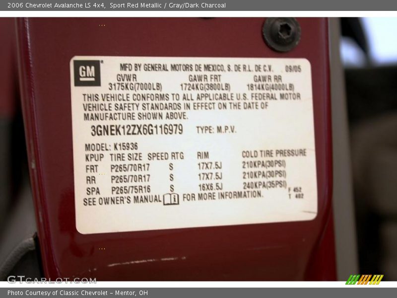Sport Red Metallic / Gray/Dark Charcoal 2006 Chevrolet Avalanche LS 4x4