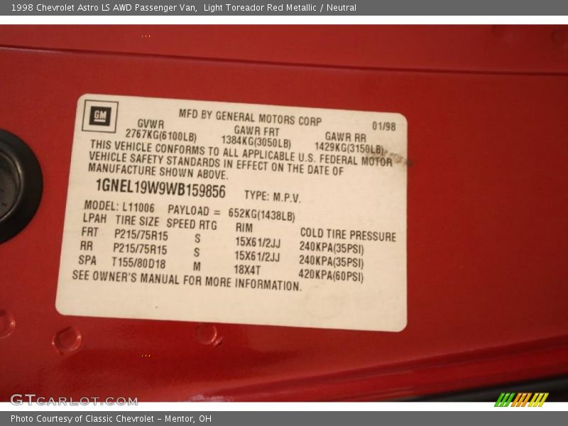 Light Toreador Red Metallic / Neutral 1998 Chevrolet Astro LS AWD Passenger Van