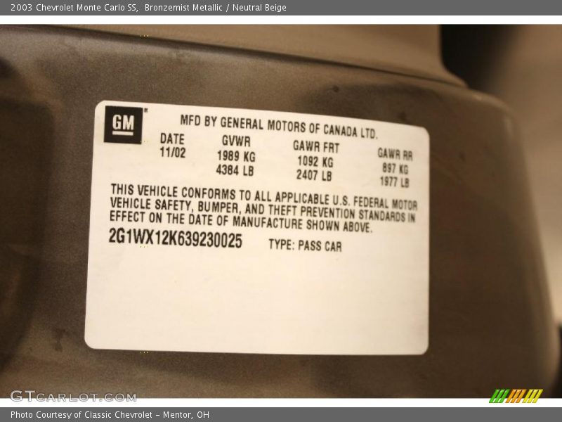 Bronzemist Metallic / Neutral Beige 2003 Chevrolet Monte Carlo SS