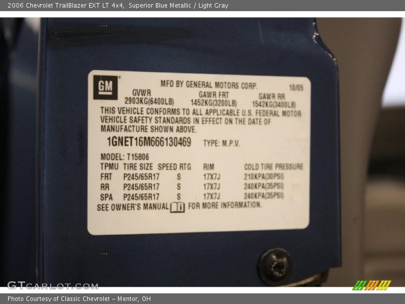 Superior Blue Metallic / Light Gray 2006 Chevrolet TrailBlazer EXT LT 4x4