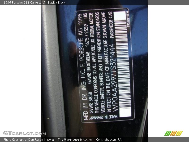Black / Black 1996 Porsche 911 Carrera 4S